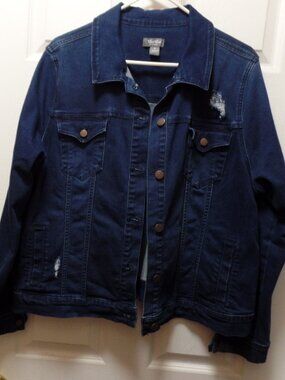 EUC XL 18 20 Martha Stewart Distressed Denim Deep BLUE Button Front Jean Jacket
